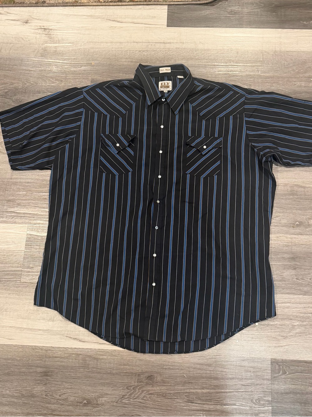 Ely Cattleman Mens 3XLT Black Blue Striped SS Pearl Snap Western Button-Up